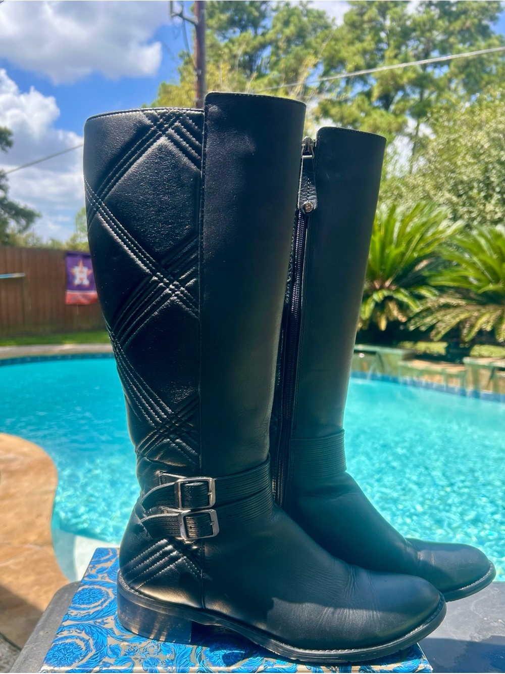 Carlo Rossetti quilted knee-high leather riding boots.  Size 38